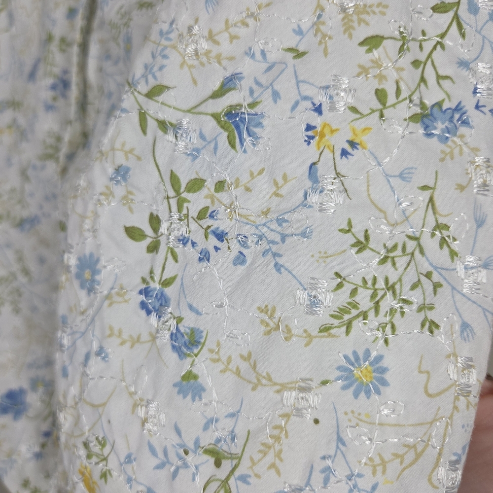 Vintage 90s Casey & Max Blue Yellow White Floral Embroidered Button Up Crop Med - Picture 4 of 8